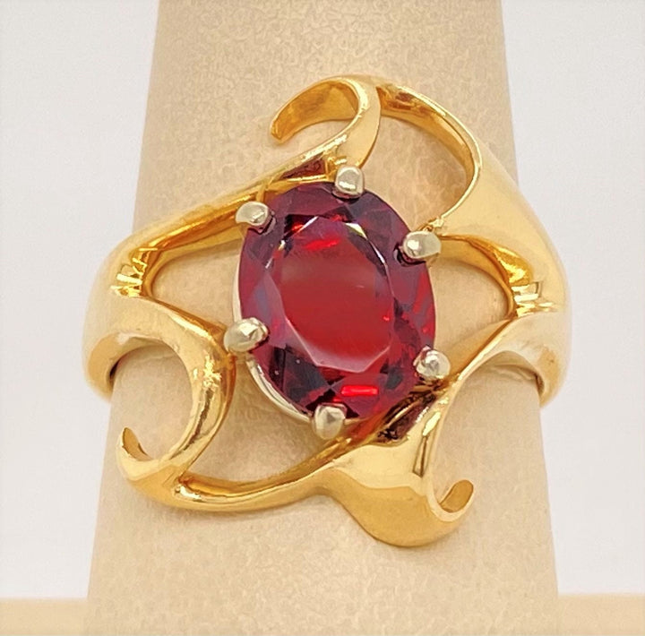 14K Yellow Gold Garnet Ring