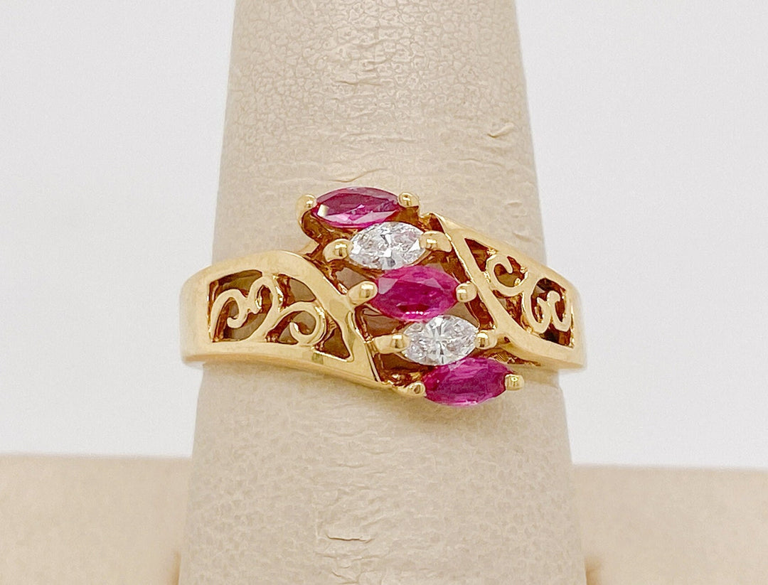 14 Karat Yellow gold Diamond and Ruby ring
