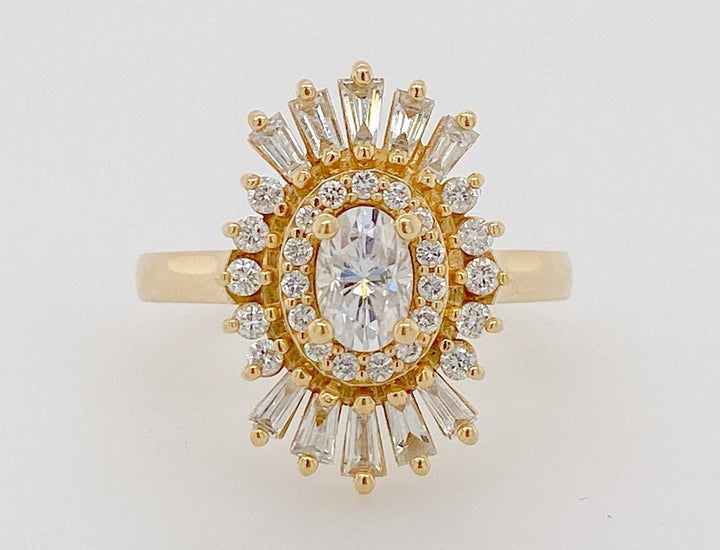 10k yellow gold sunburst diamond engagement ring - cubic zirconia center