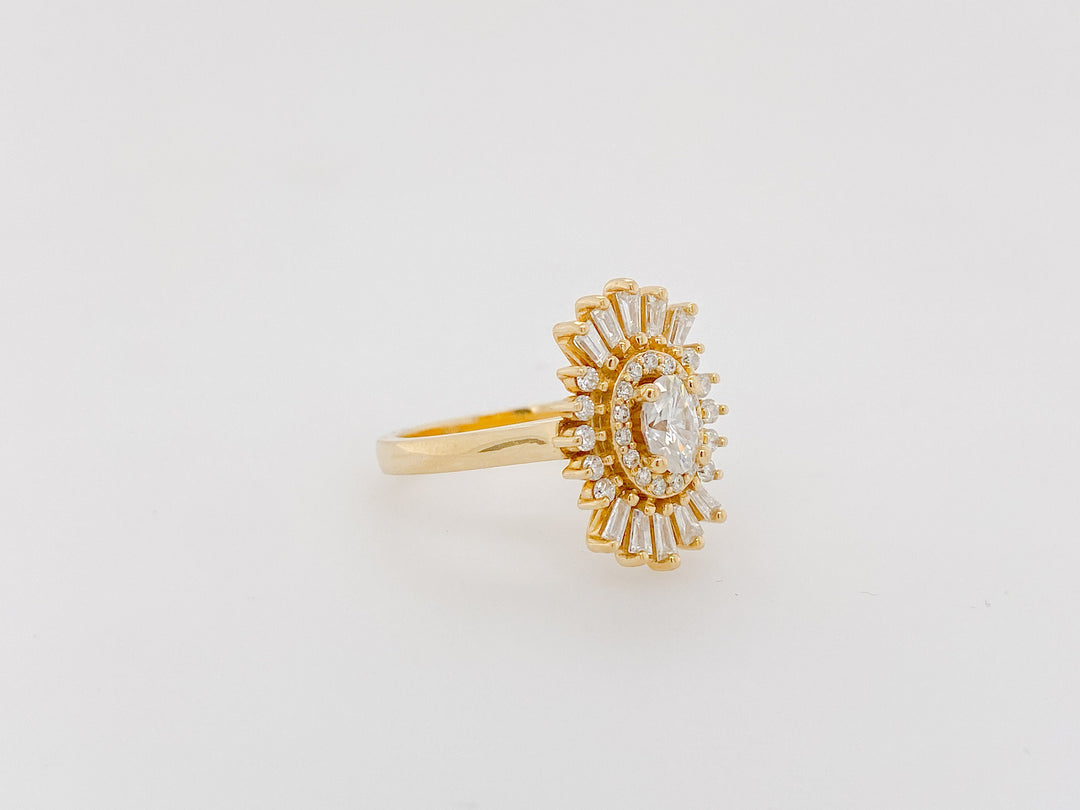 10k yellow gold sunburst diamond engagement ring - cubic zirconia center