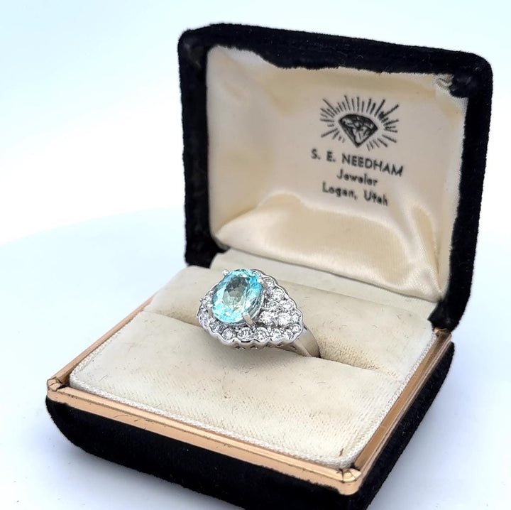 Stunning Oval Blue Tourmaline Ring - 18k White Gold with 1.50 CTW Diamonds, 10x8mm Gem