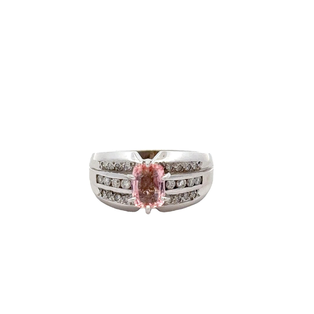Beautiful Padparadscha Sapphire Ring - 14k White Gold, 24 Diamonds (1/4 CTW)