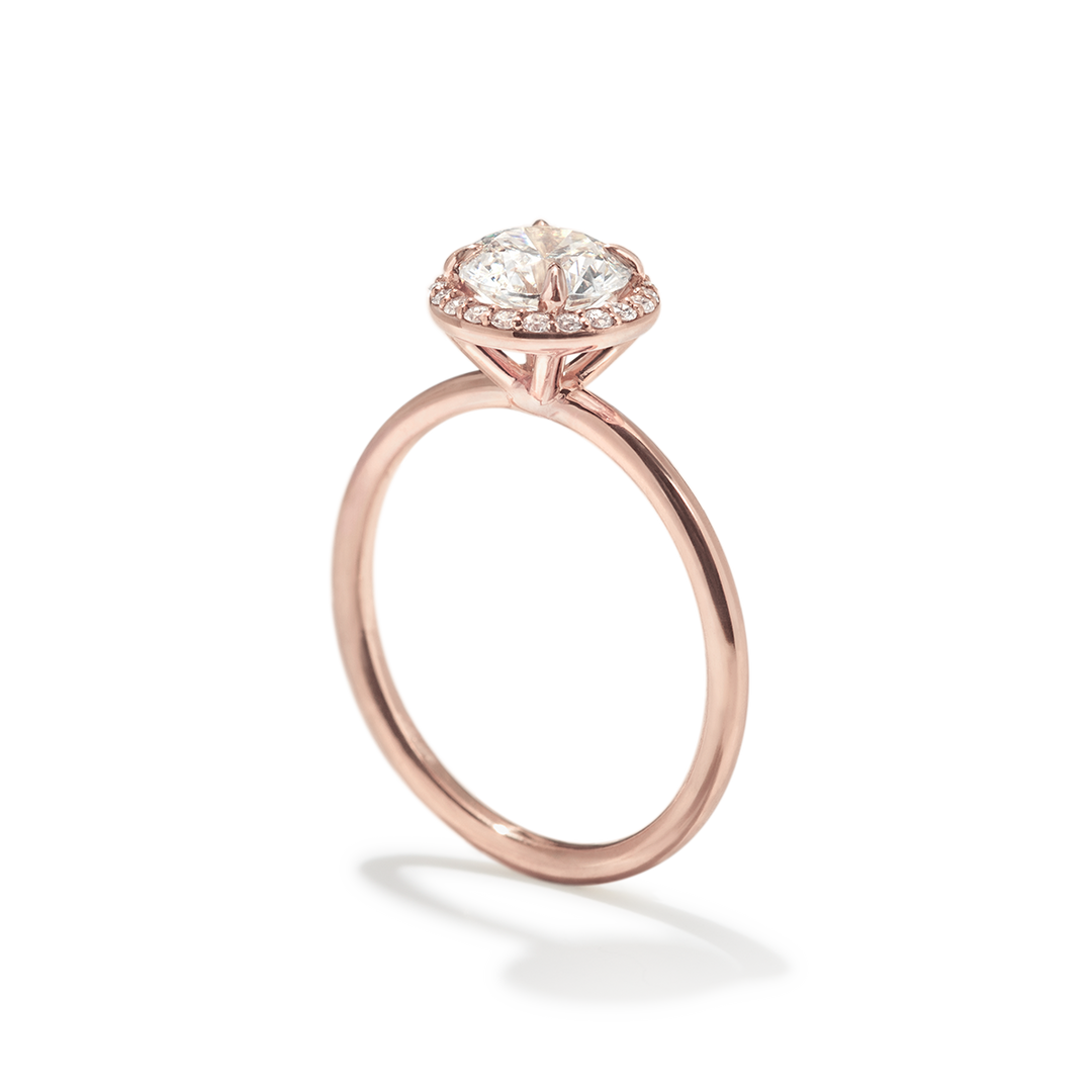 18k Gold Solitaire Halo Engagement Ring