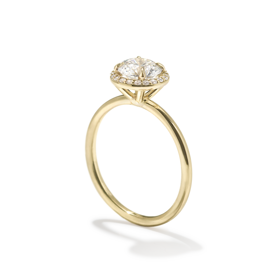 18k Gold Solitaire Halo Engagement Ring