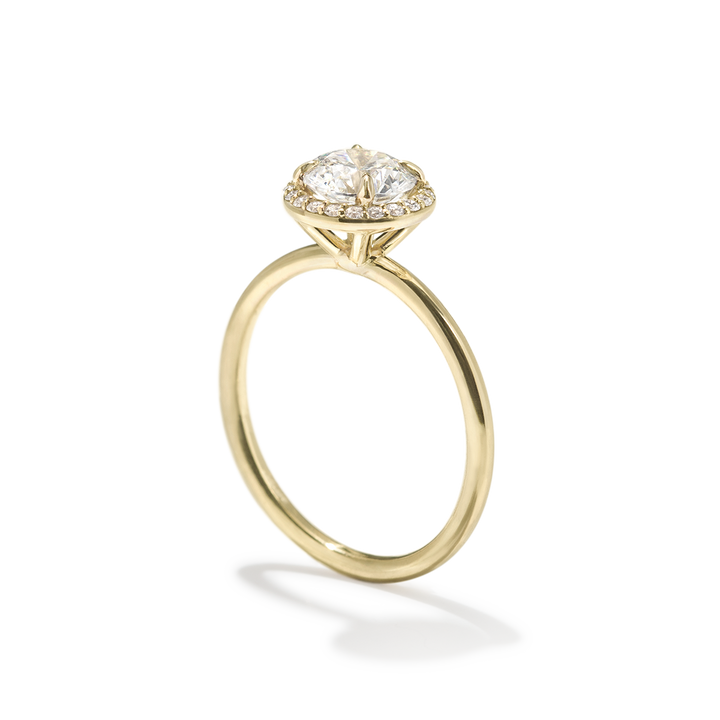 18k Gold Solitaire Halo Engagement Ring