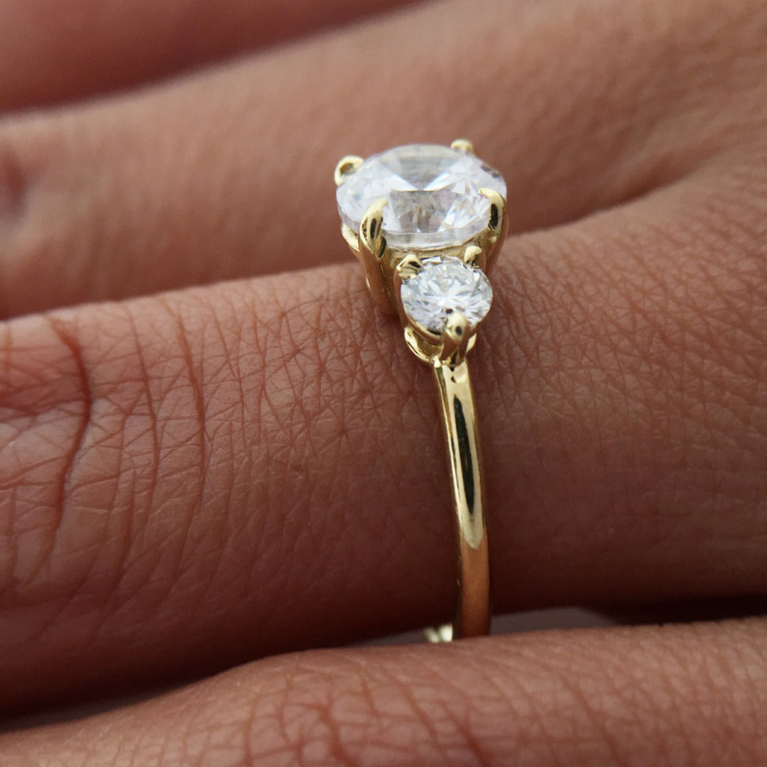 18K Gold Three Stone Diamond Engagement Ring