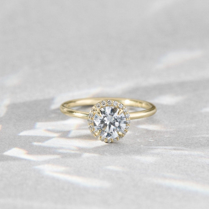 18k Gold Solitaire Halo Engagement Ring