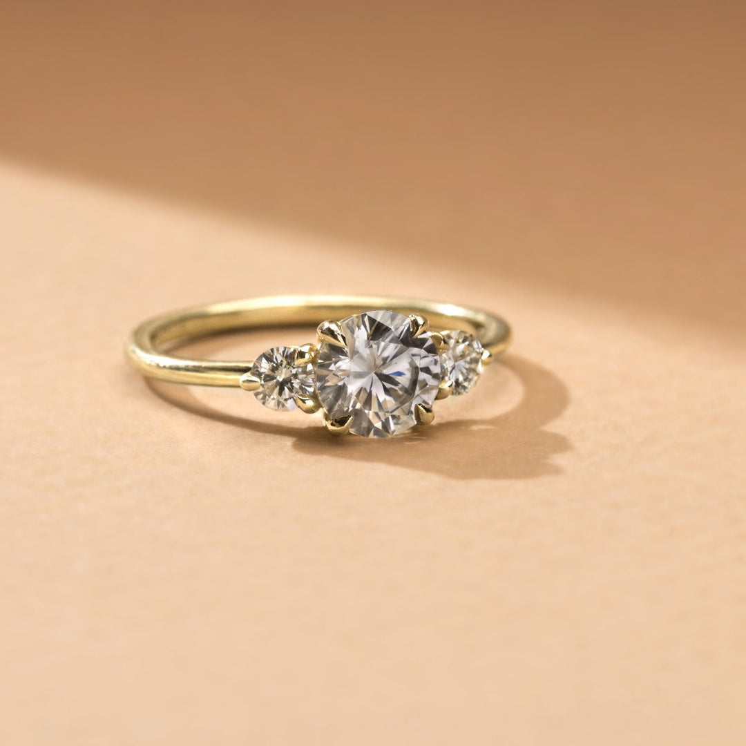 18K Gold Three Stone Engagement Ring 1.6mm