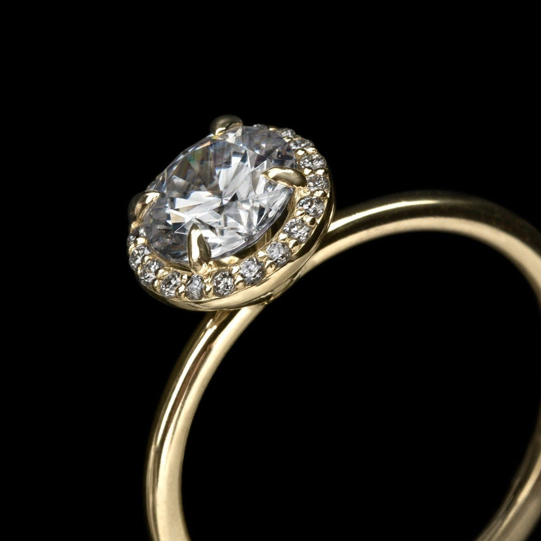 18k Gold Solitaire Halo Engagement Ring