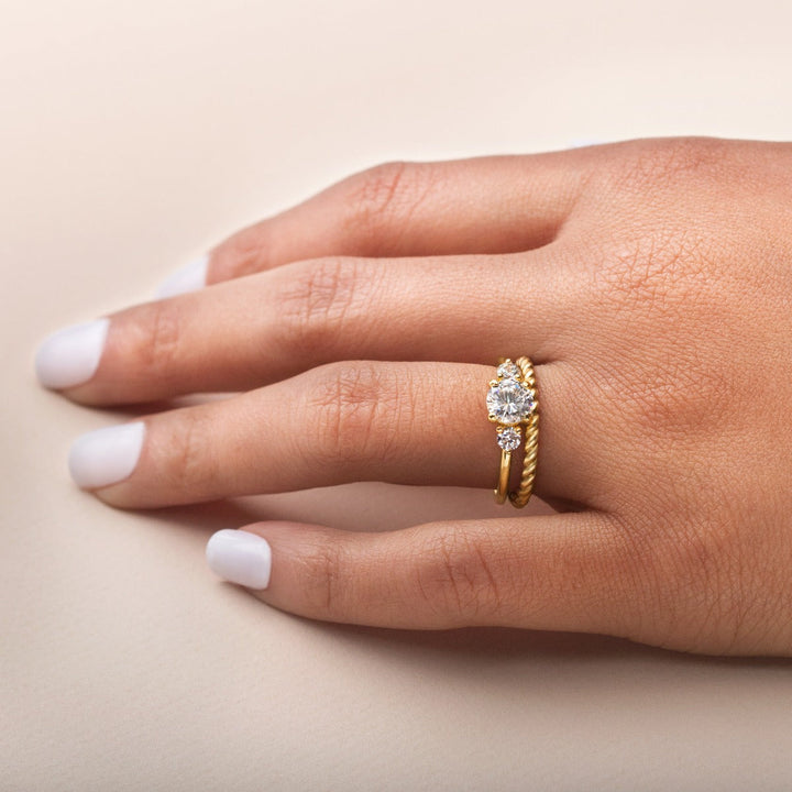 18K Gold Three Stone Diamond Engagement Ring