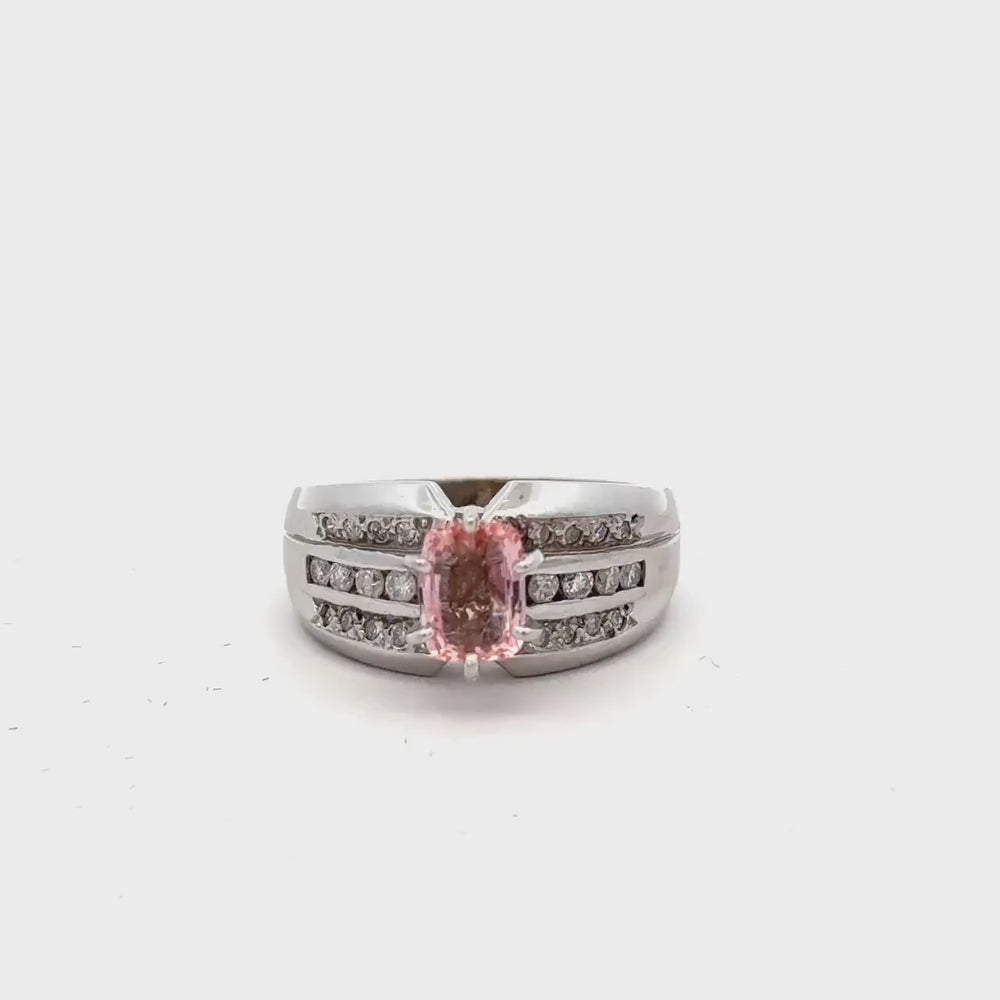 Beautiful Padparadscha Sapphire Ring - 14k White Gold, 24 Diamonds (1/4 CTW)