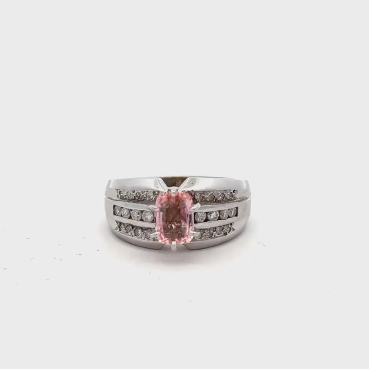 Beautiful Padparadscha Sapphire Ring - 14k White Gold, 24 Diamonds (1/4 CTW)