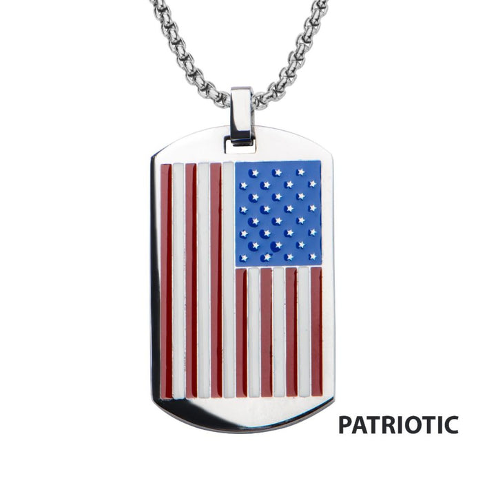 American Flag Enamel Patriotic Pendant with Chain