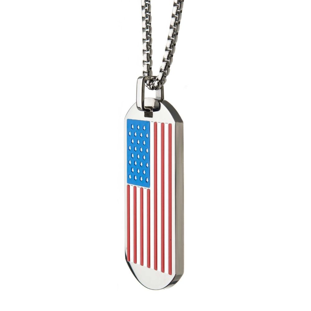 American Flag Enamel Patriotic Pendant with Chain