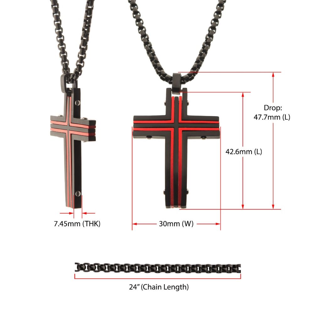 Black & Red IP Dante Cross Pendant with Chain