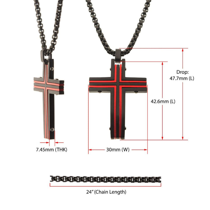 Black & Red IP Dante Cross Pendant with Chain
